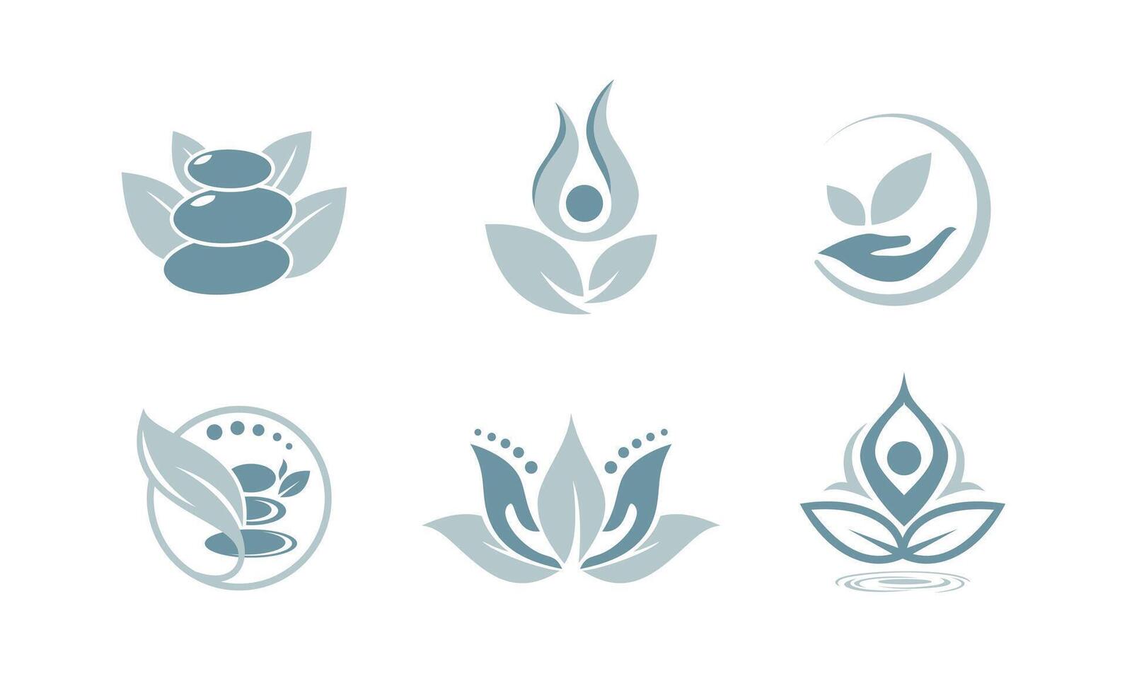 Set of Wellness meditation spa icon logo leaf aura yoga concept vector