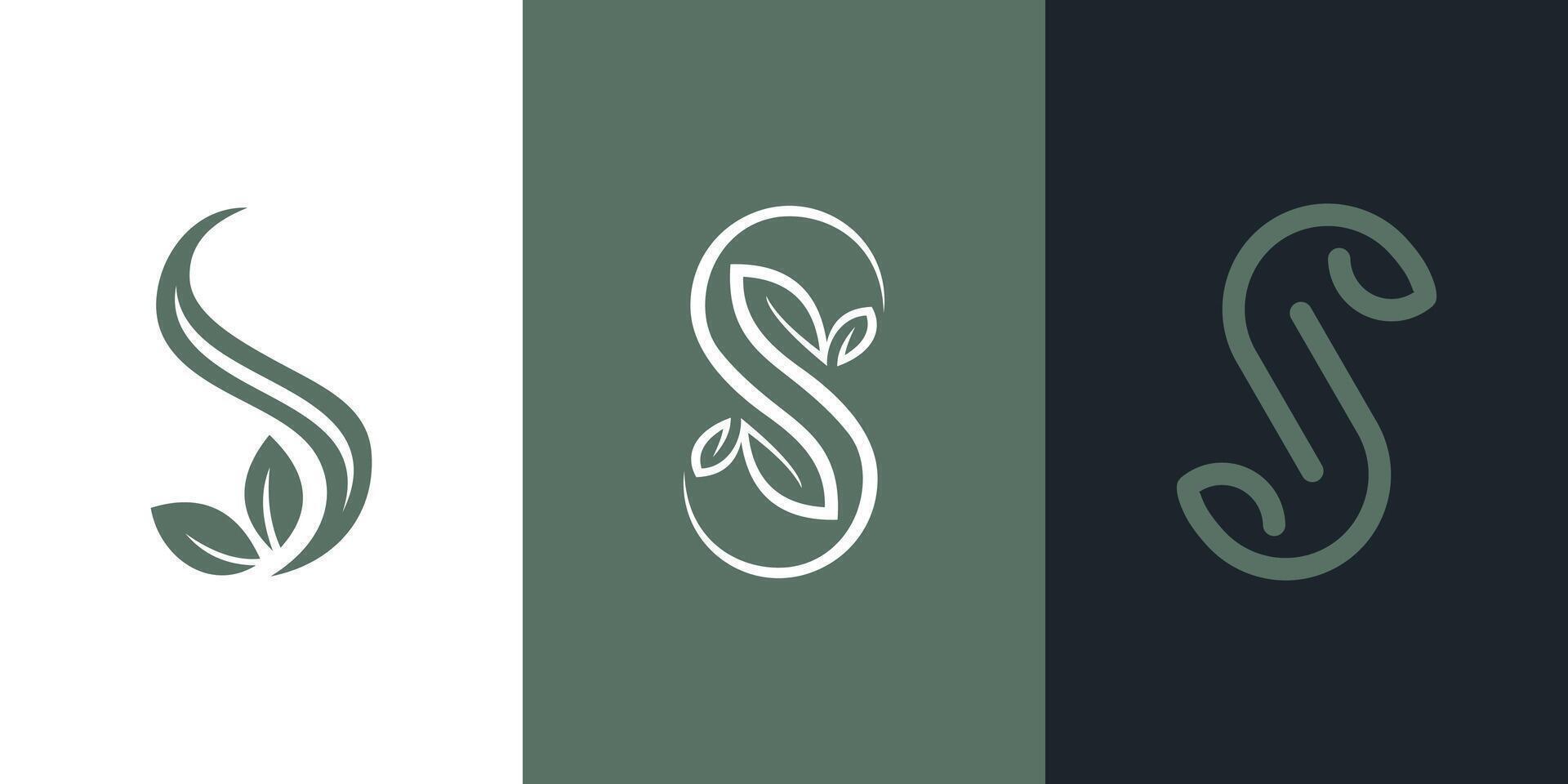 S leaf icon logo abstract spa wellness design business vector