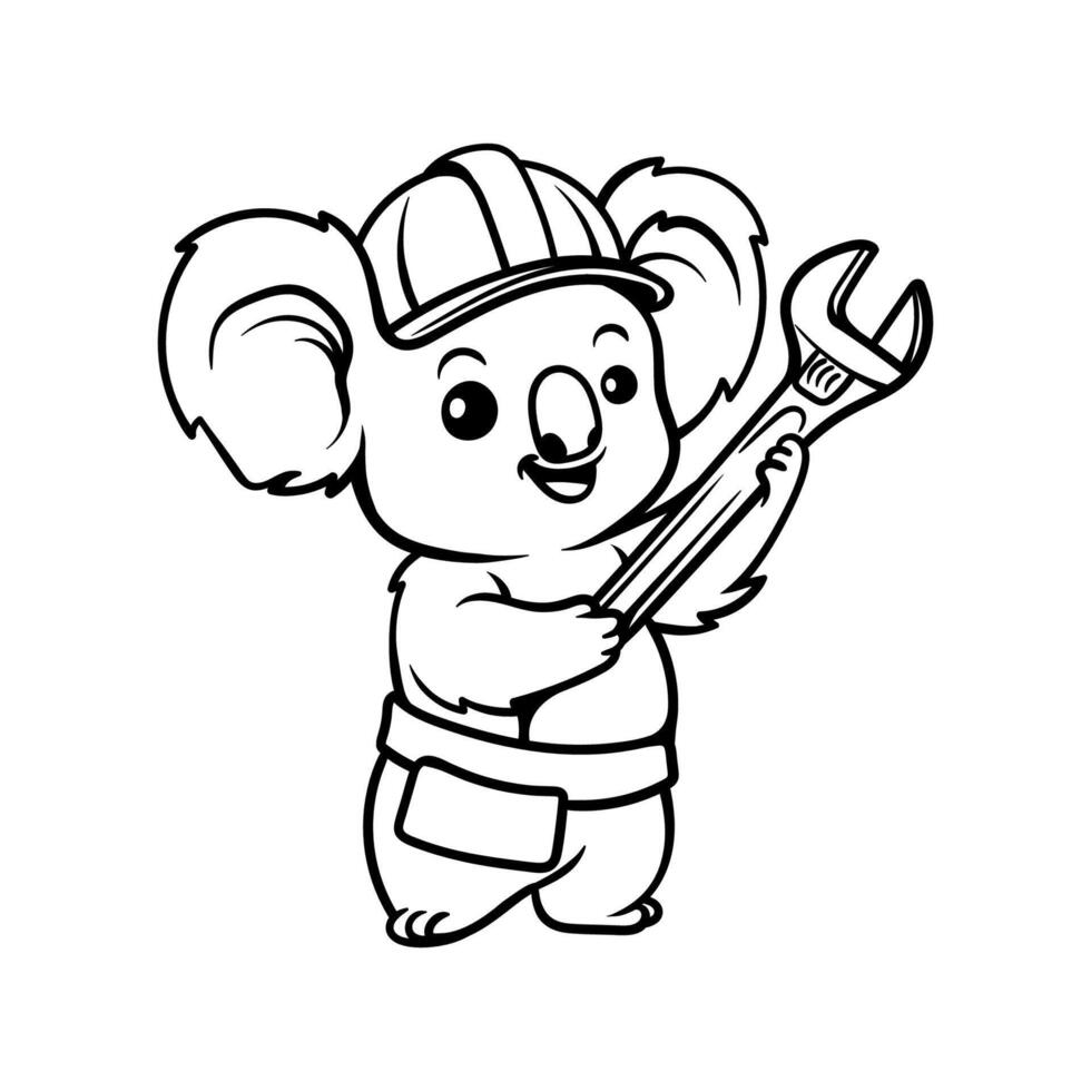technician koala cartoon drawing coloring line art style sketch classic vintage design illustration vector