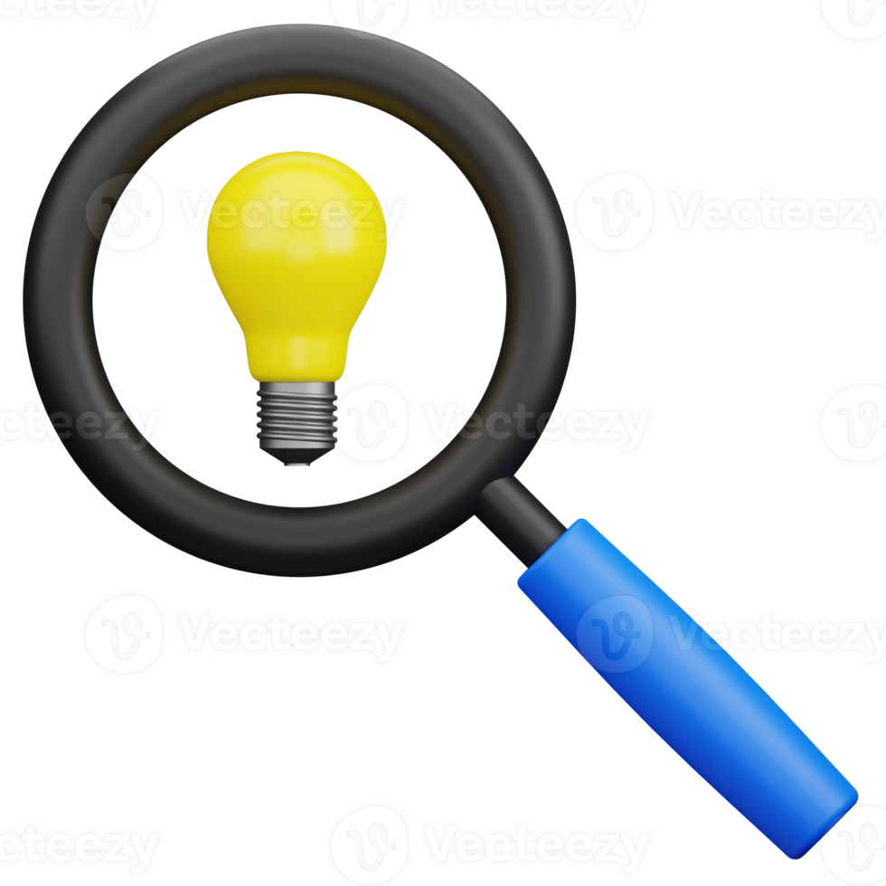 Magnifier Lightbulb 3D Illustration png