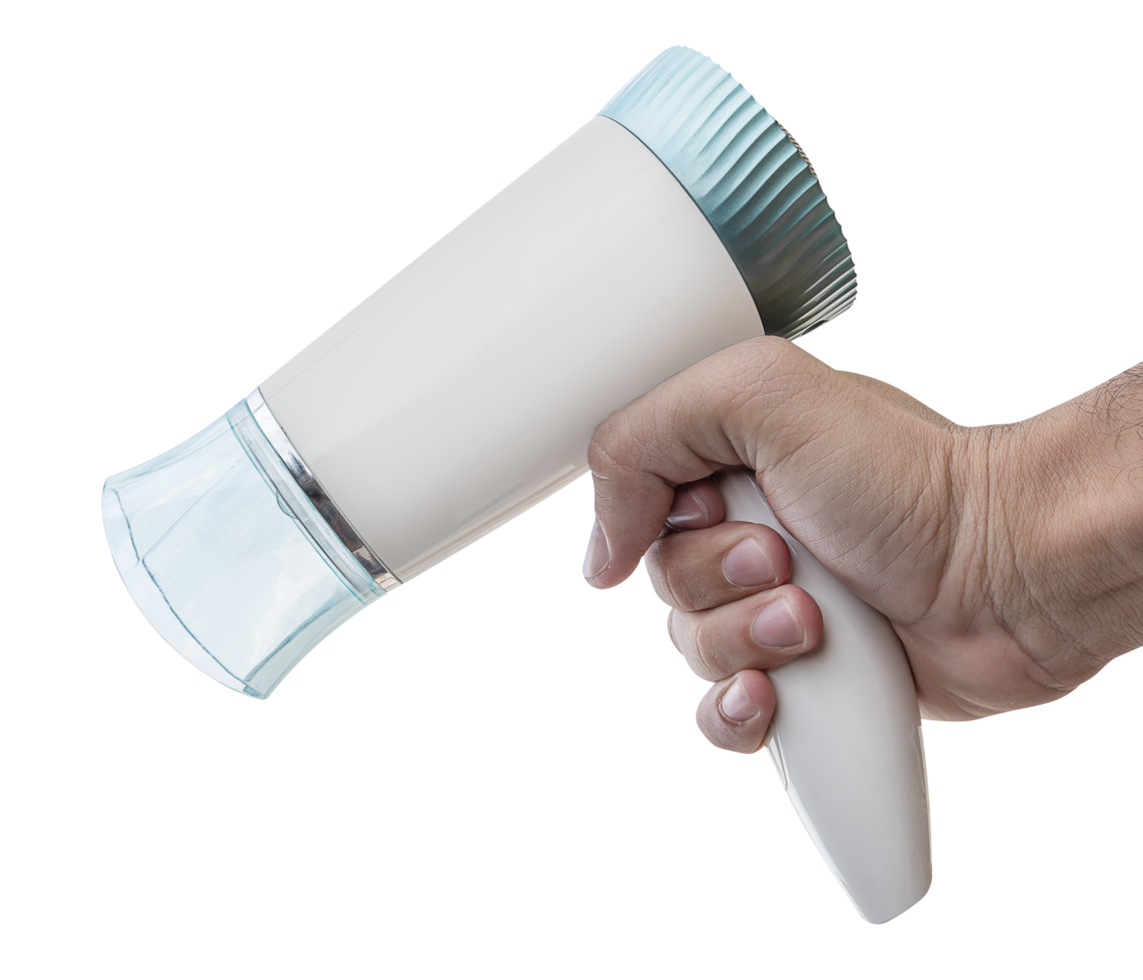 Hand hold white hair dryer png