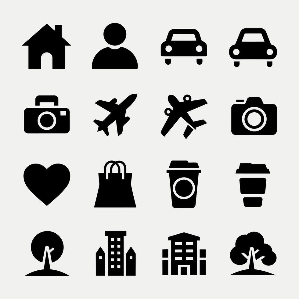 black and white icons set white background vector