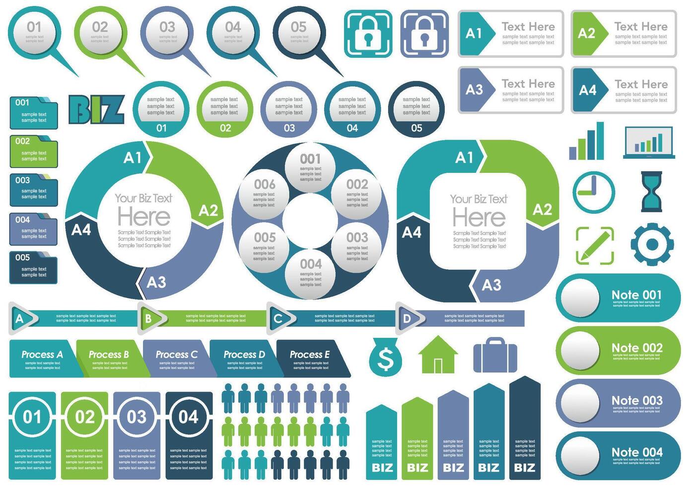 Assorted Business-Related Infographics, Tags, And Icons Set On A White Background. vector