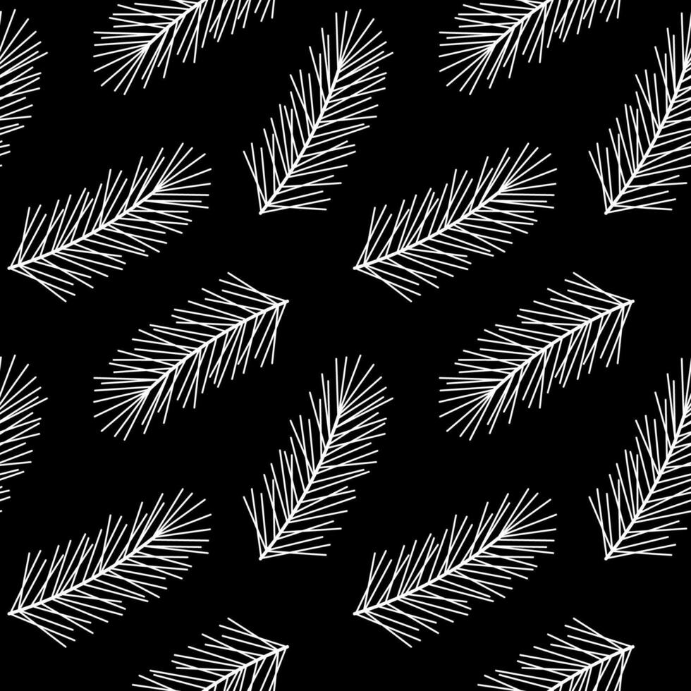 Fir twigs seamless pattern. Illustration of coniferous branch. Black and white plant spruce background. vector