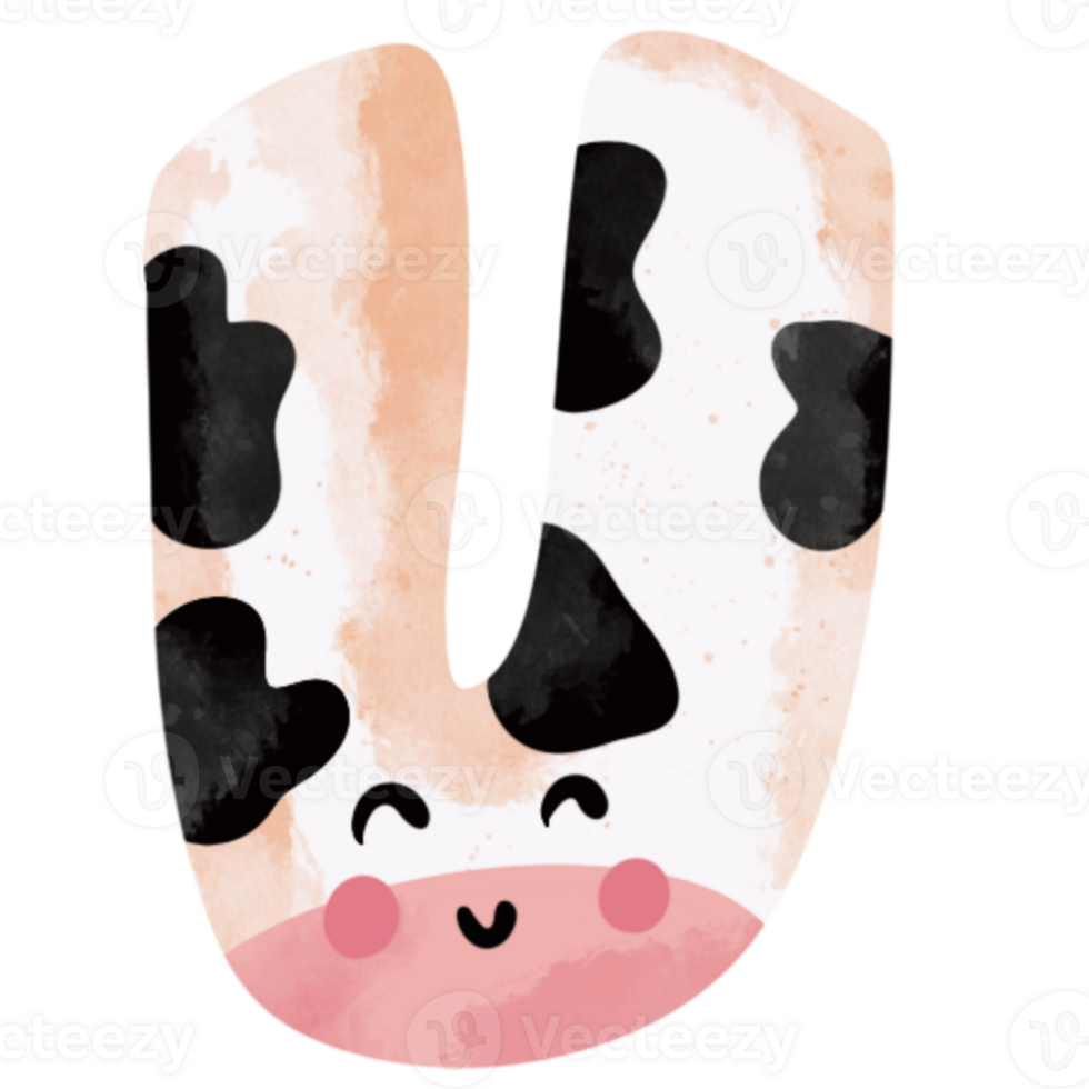 Cute cow animal print piebald letter U png