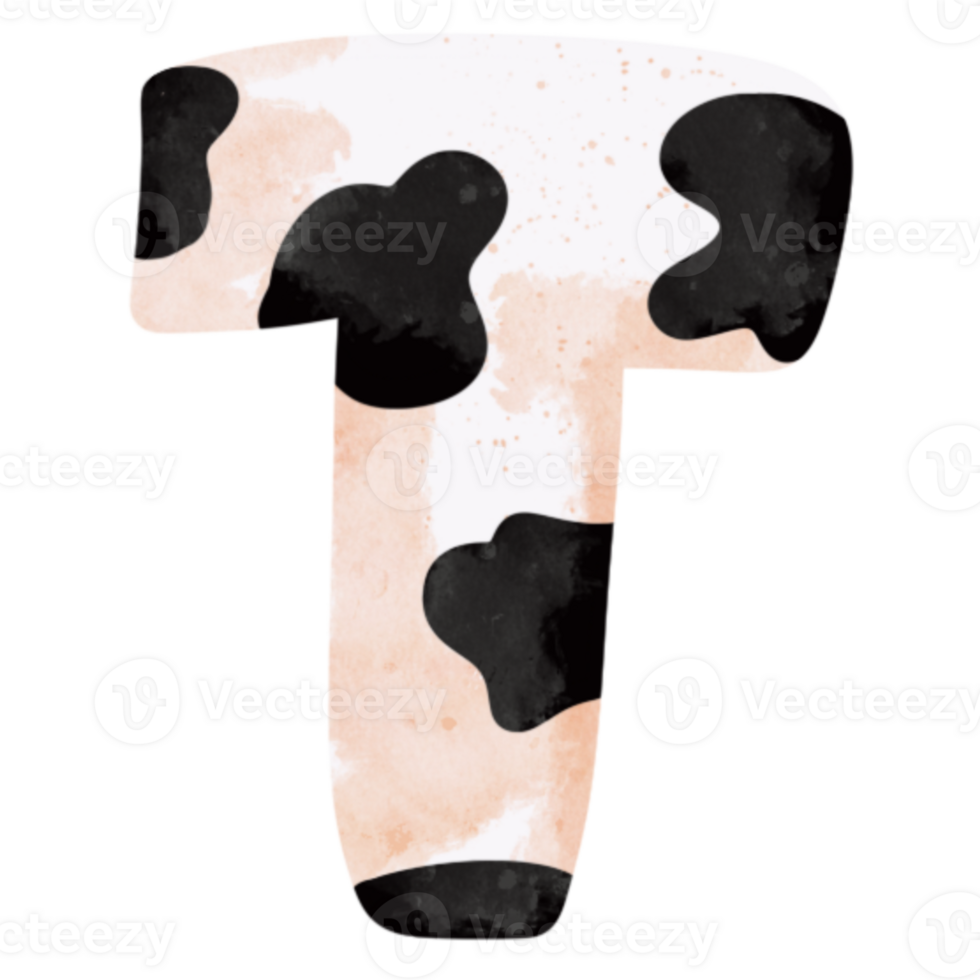 Cute cow animal print piebald letter T png