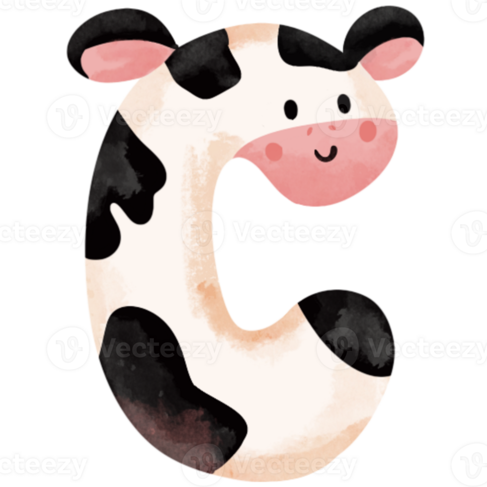 Cute cow animal print piebald letter C png
