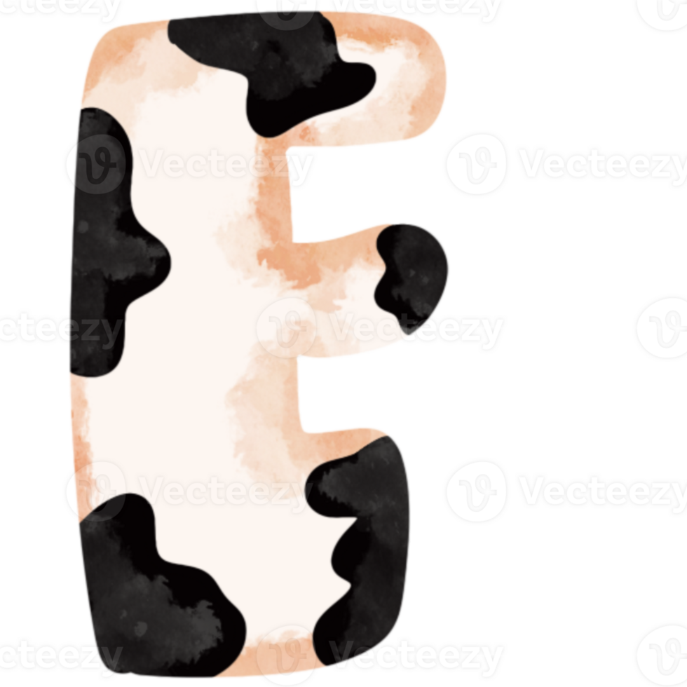 Cute cow animal print piebald letter E png