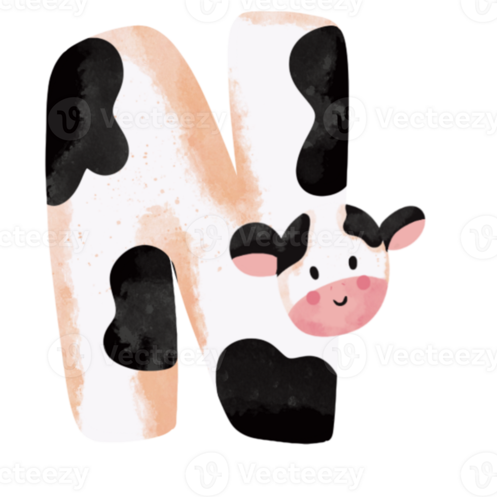 Cute cow animal print piebald letter N png