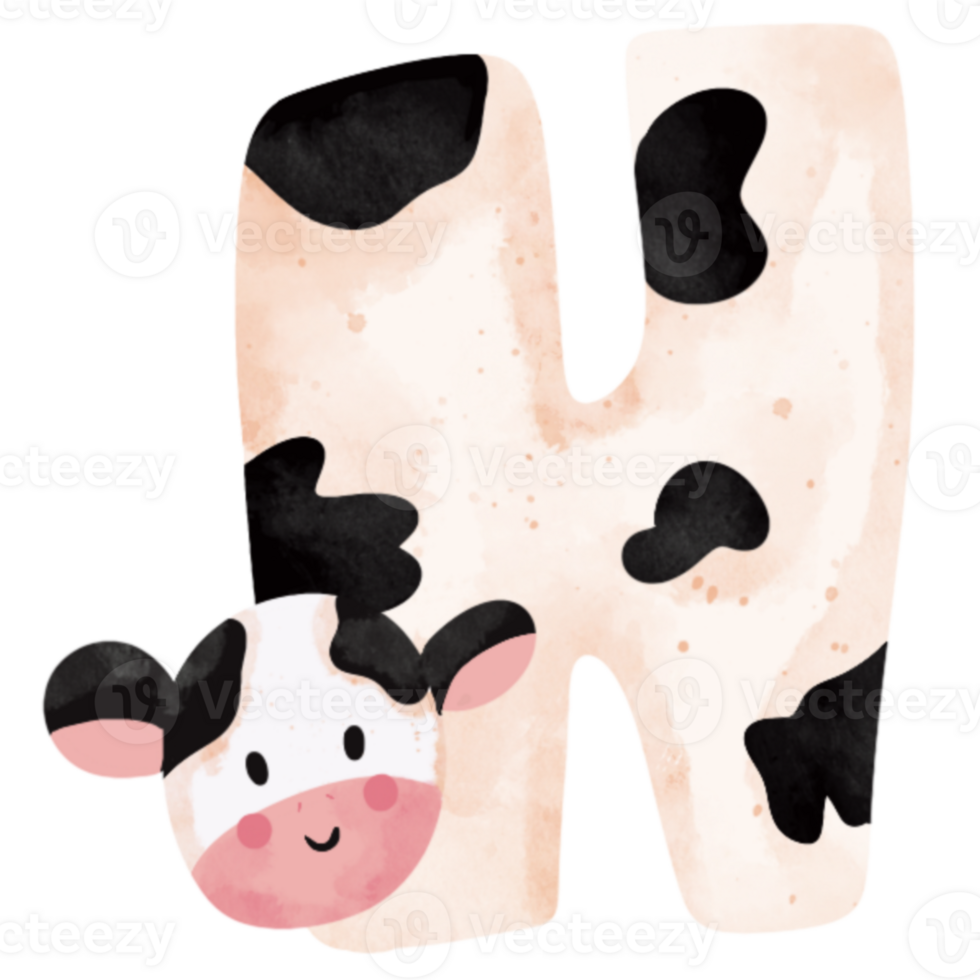 Cute cow animal print piebald letter H png