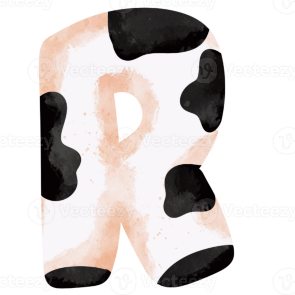 Cute cow animal print piebald letter R png