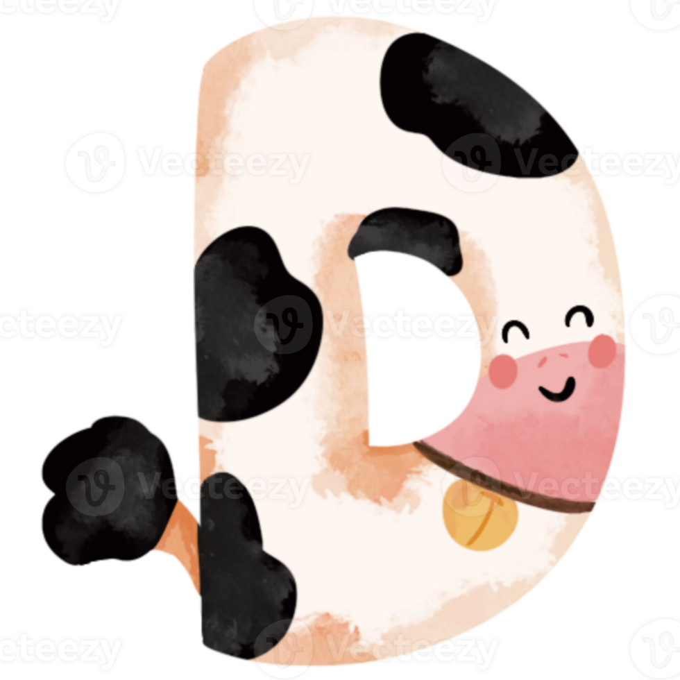 Cute cow animal print piebald letter D png