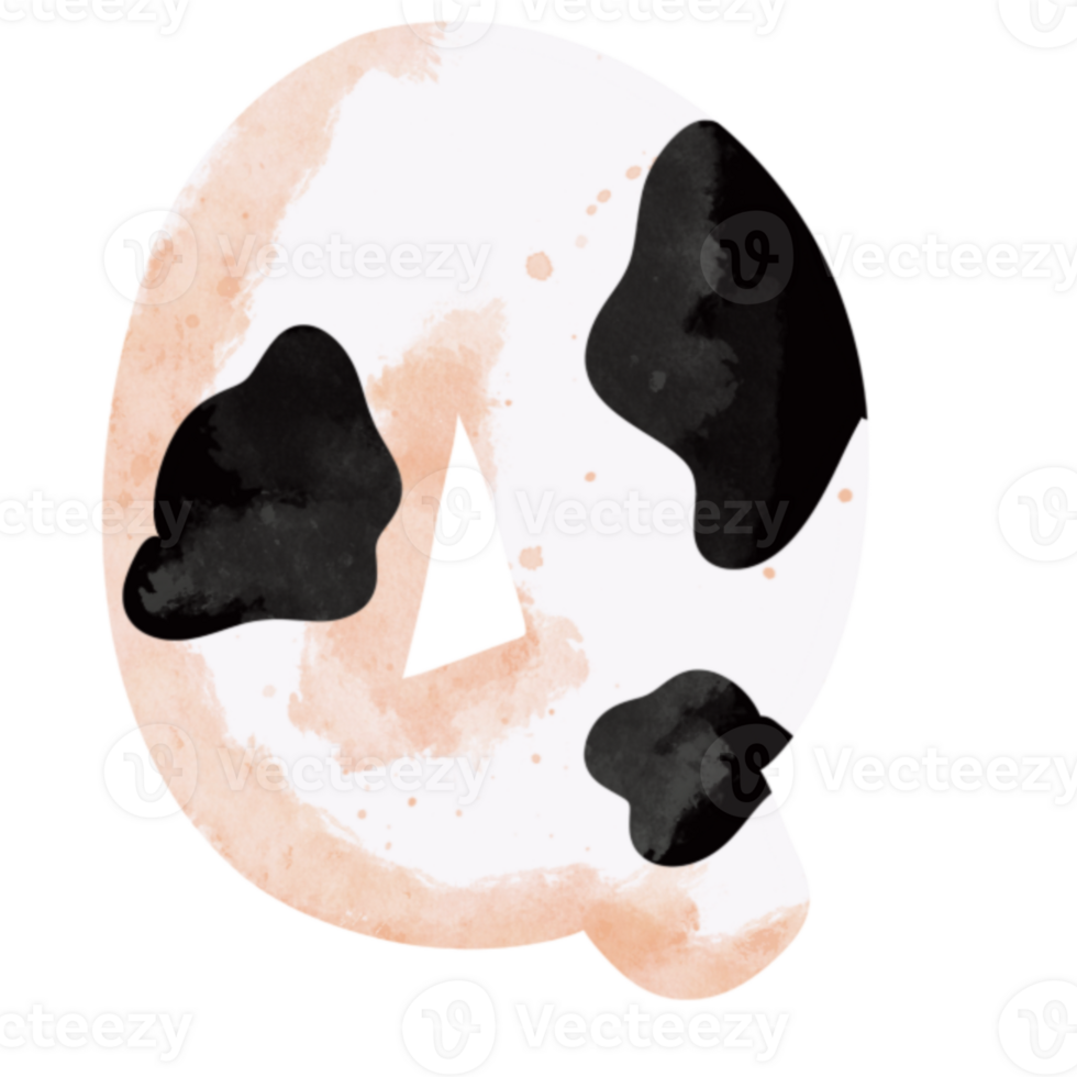 Cute cow animal print piebald letter Q png