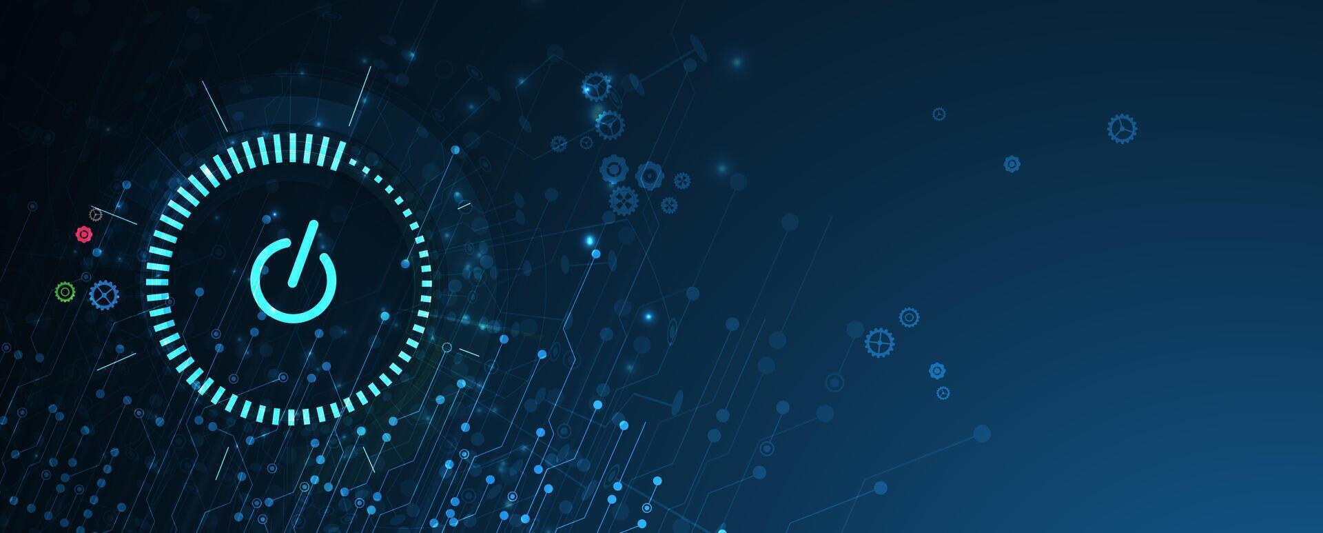 un azul digital antecedentes con un reloj botón icono vector