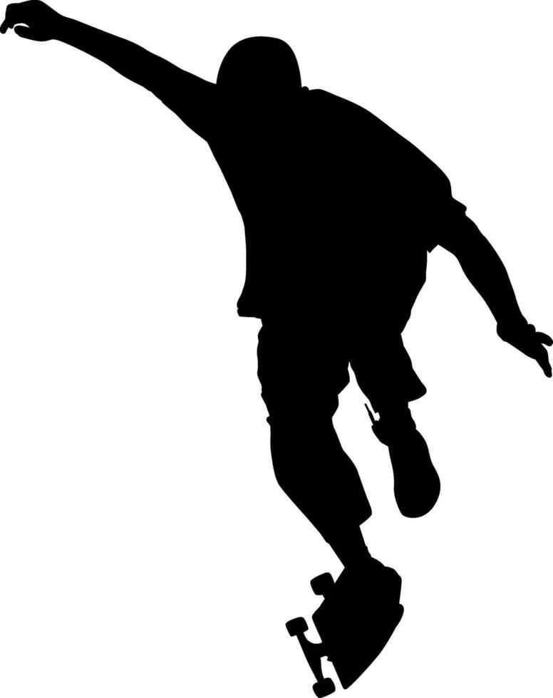 Black silhouette of skateboarder isolated on white background vector