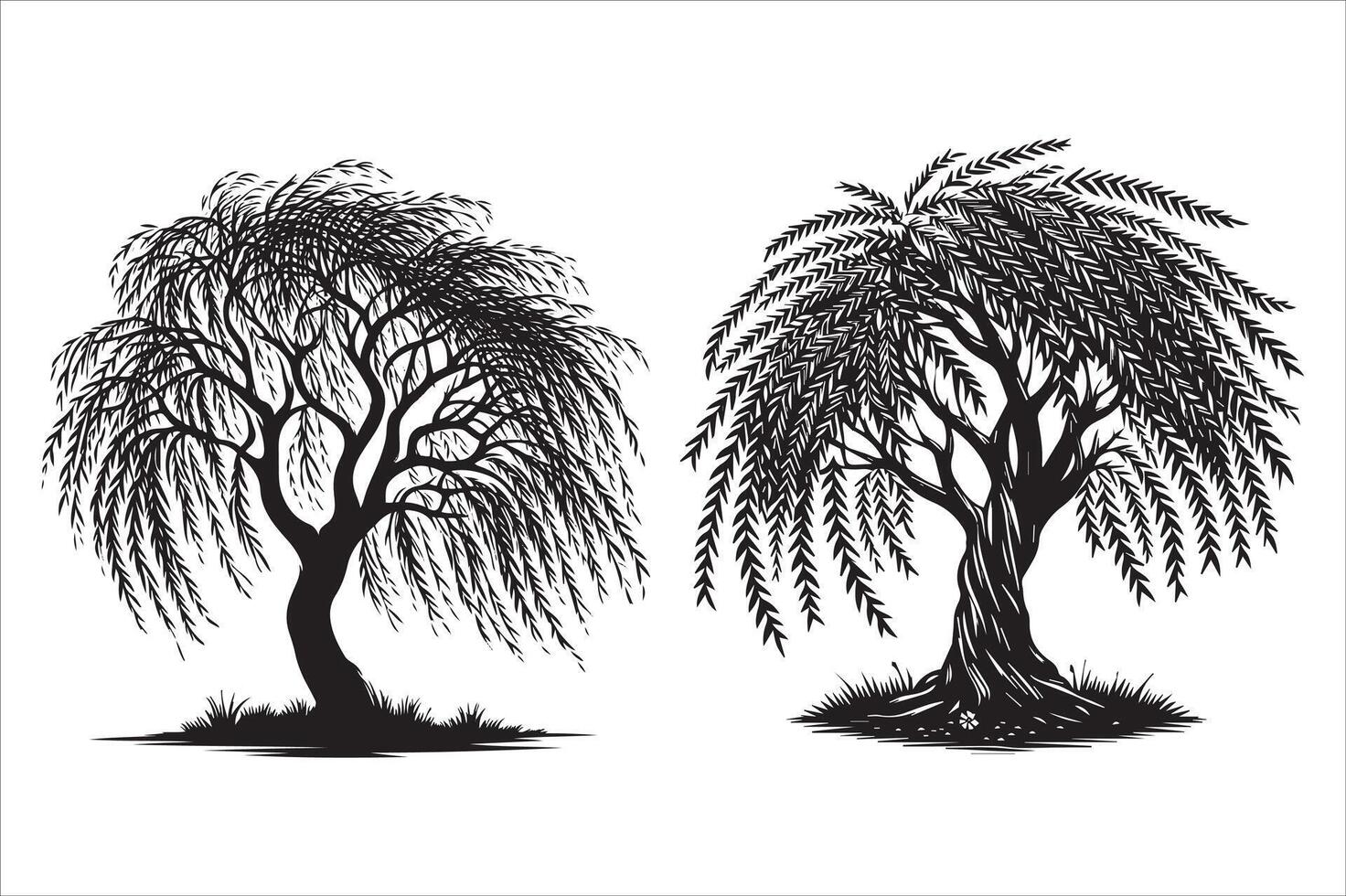 silhouette two willow art vector