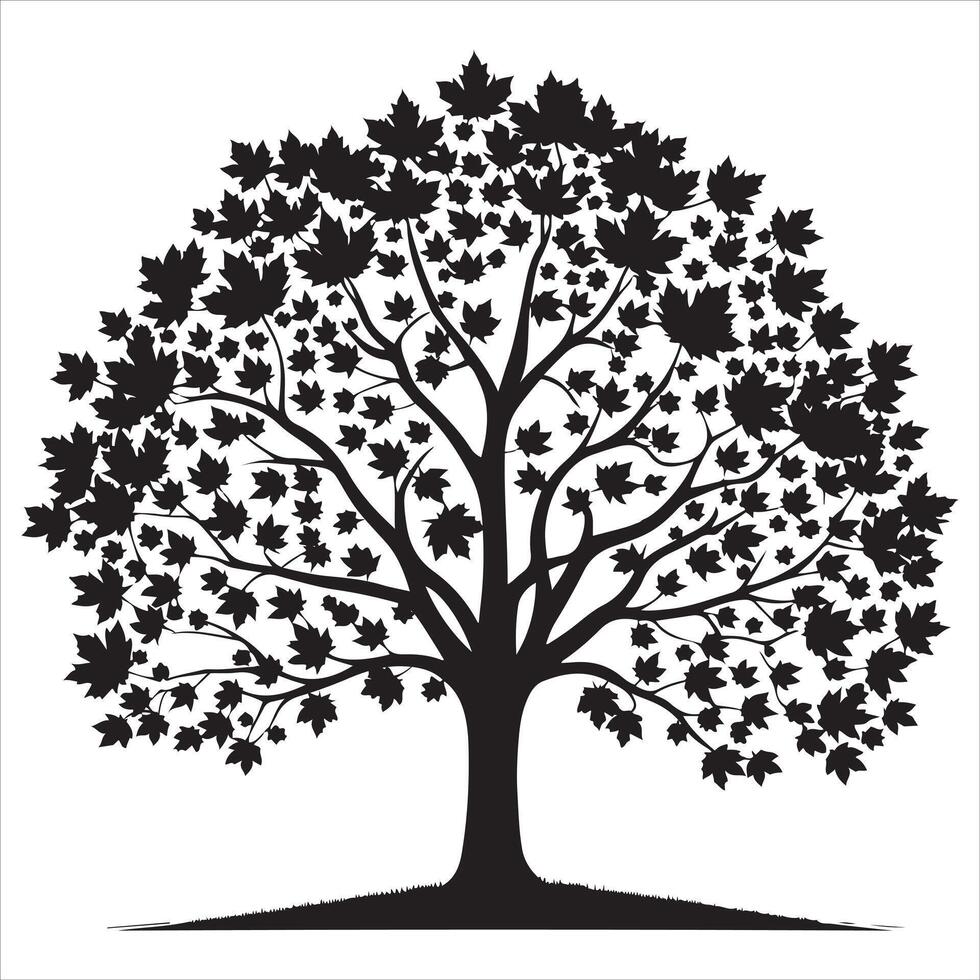 maple silhouette tree art with backround vector