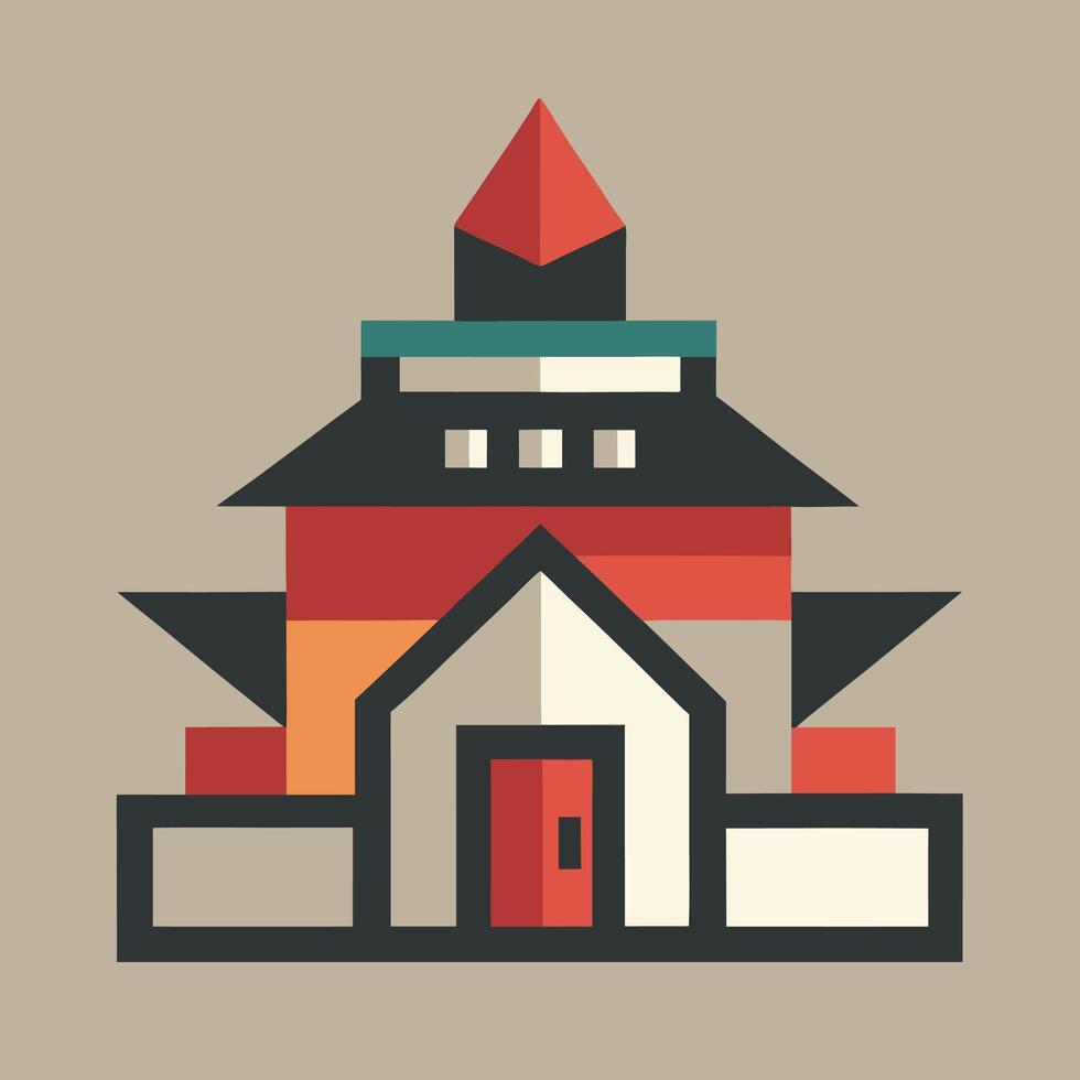 A flat design of a building with a red roof vector