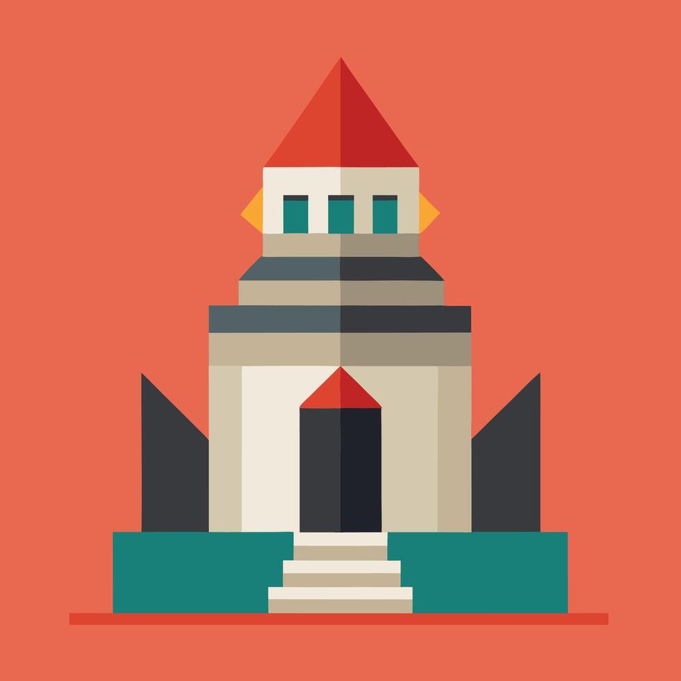 A flat design of a building with a red roof vector