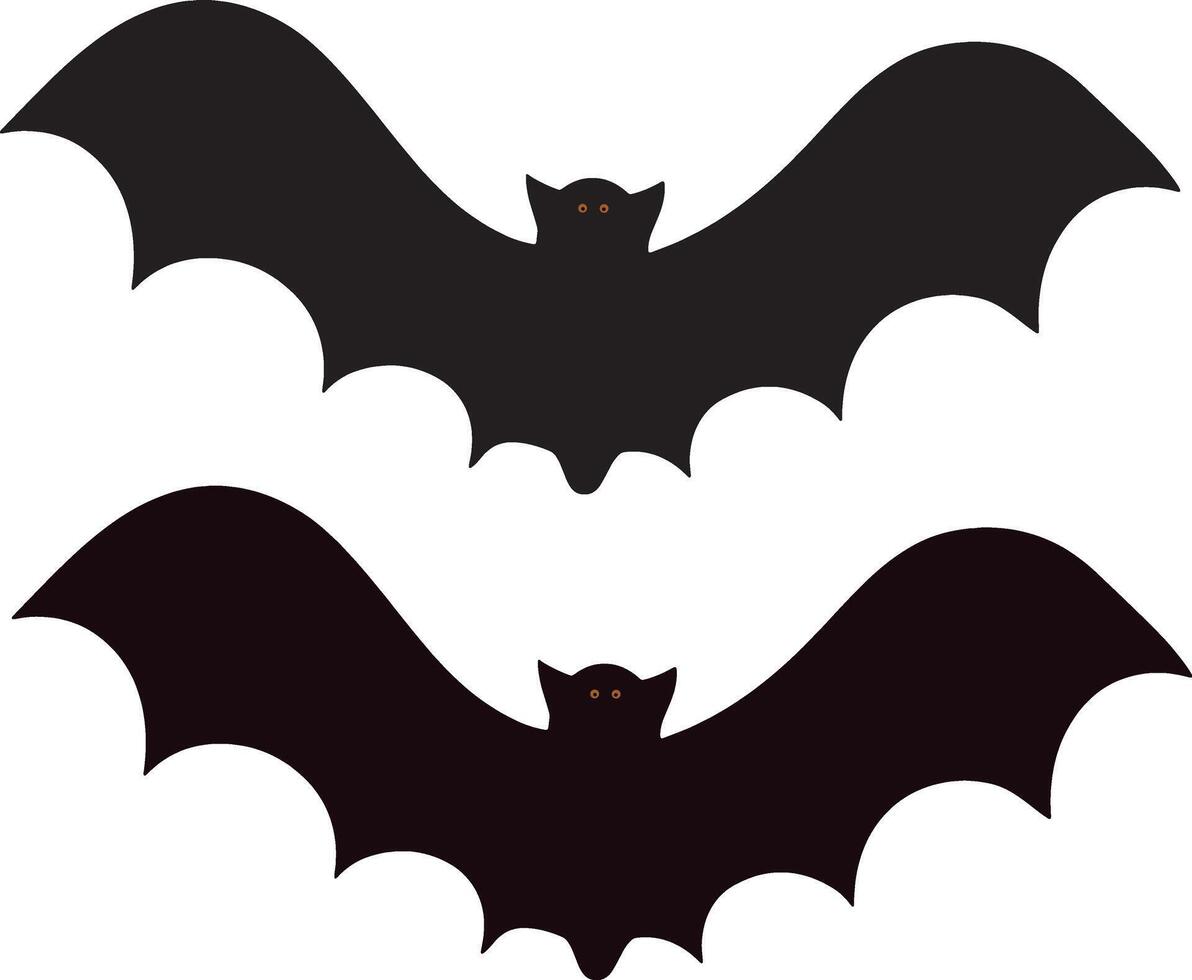 Bat Silhouettes. Bats in Flight, Painted in a Realistic Style. Large bat with glowing eyes set, Set of bat silhouettes vector