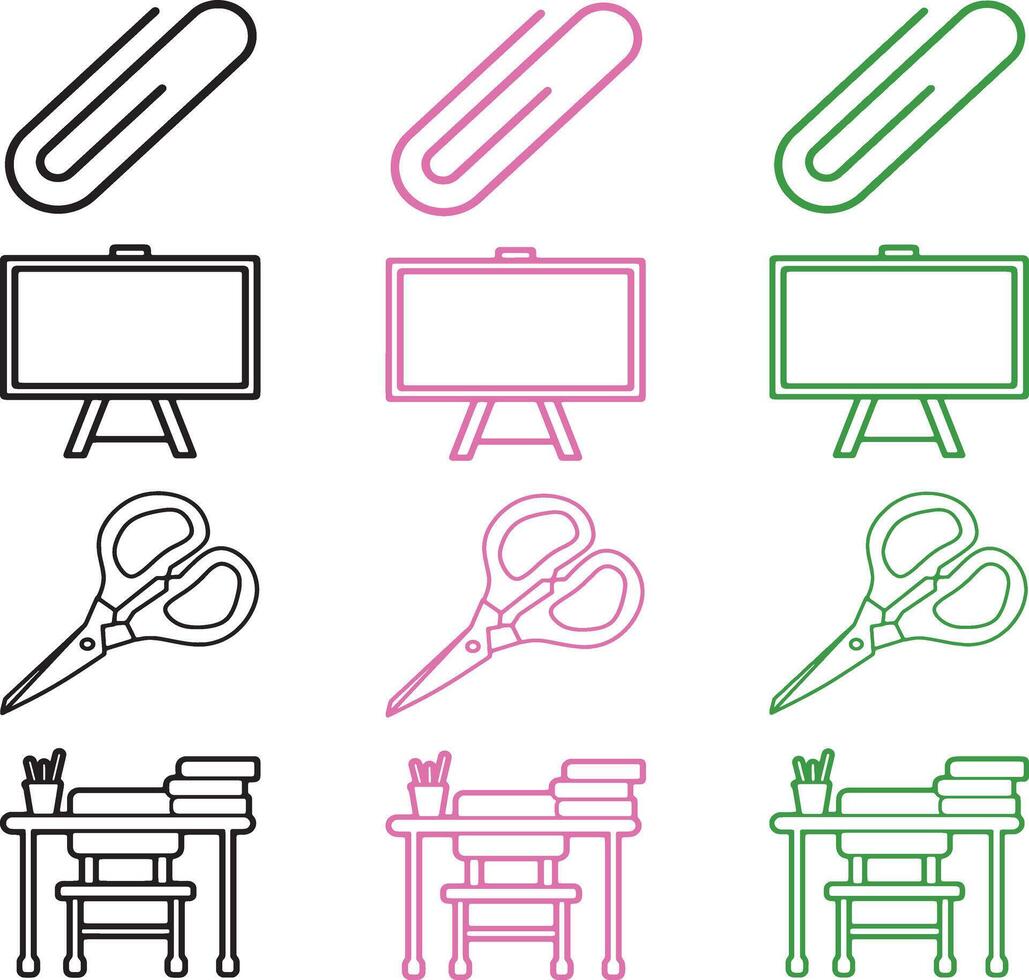 Silhouettes of a school board, table, and various classroom equipment in a minimalistic design. Perfect for educational materials, school setups, and learning environment concepts vector
