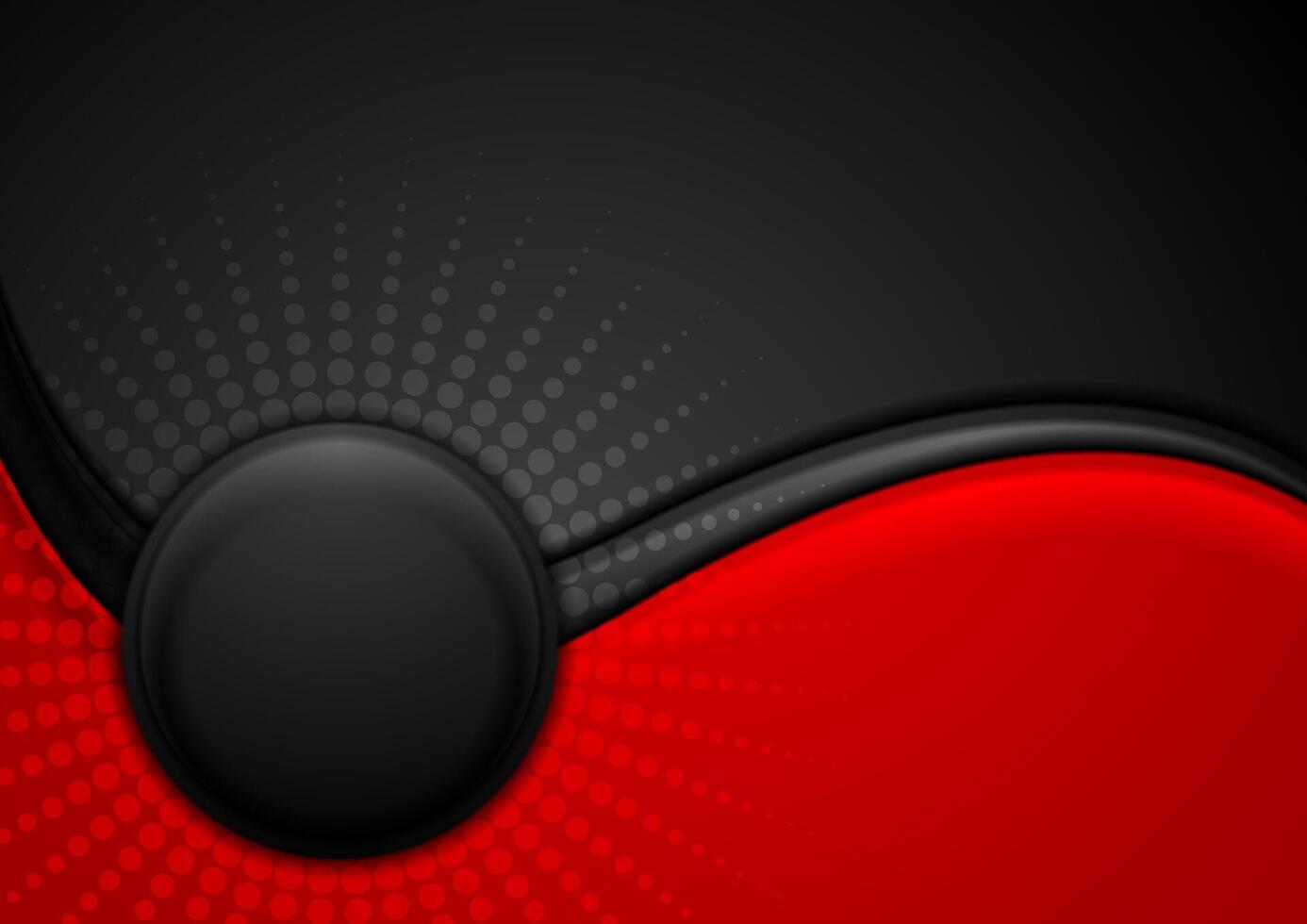 Black and red wavy background with circle vector