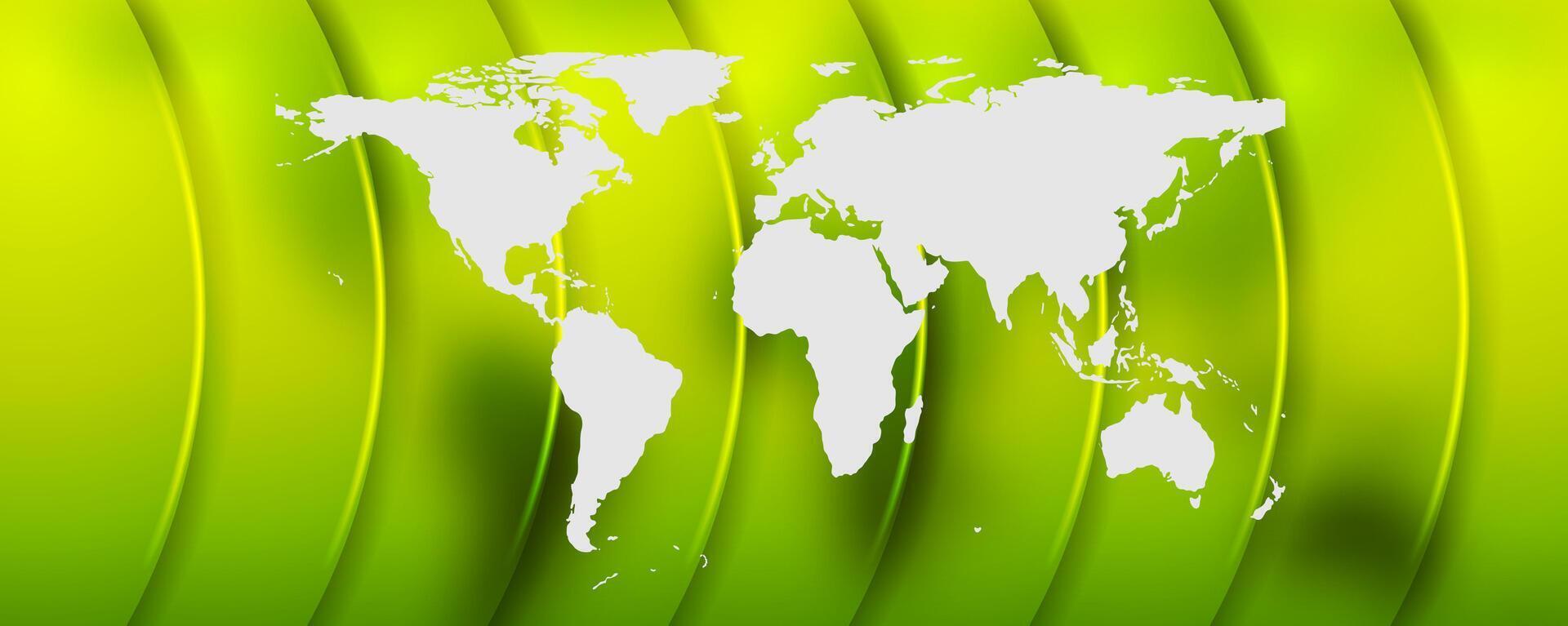 Bright green abstract background with world map vector