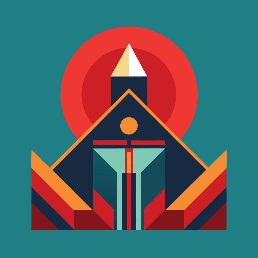 The church of the cross, with a red and orange background vector