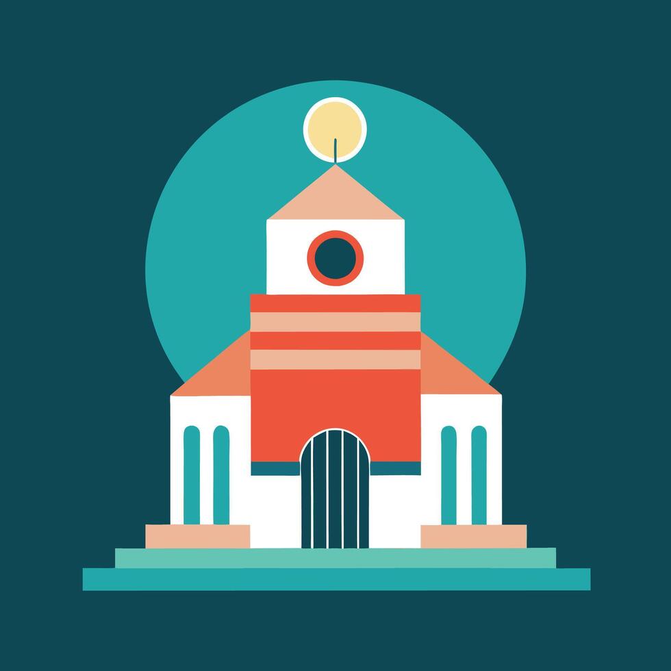 Church icon with a clock tower and a cross vector