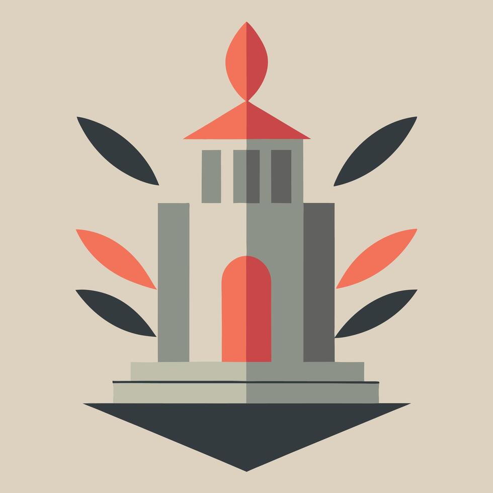A tower with a red roof and leaves on it vector