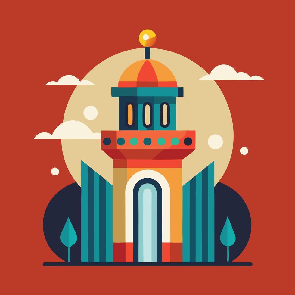 An illustration of a tower with a clock on top vector