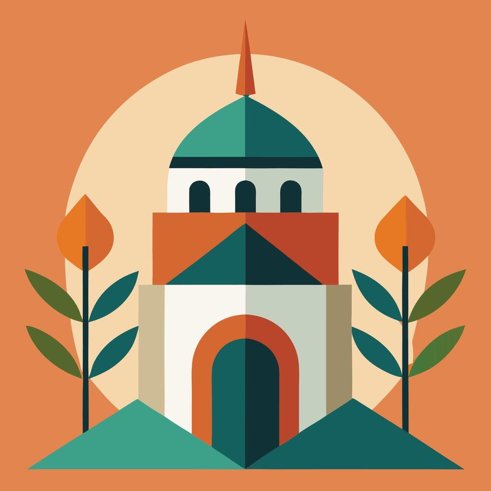 An illustration of a church with a tower vector