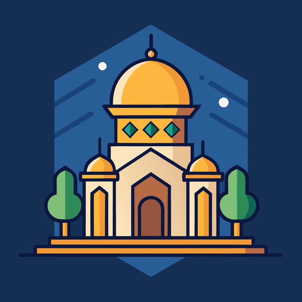 A mosque with a dome and trees vector