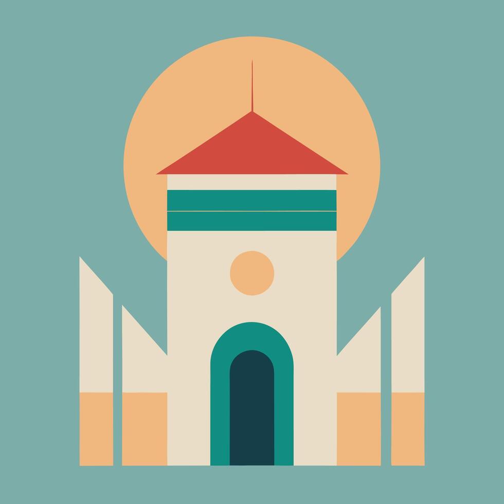A flat design of a church with a tower vector