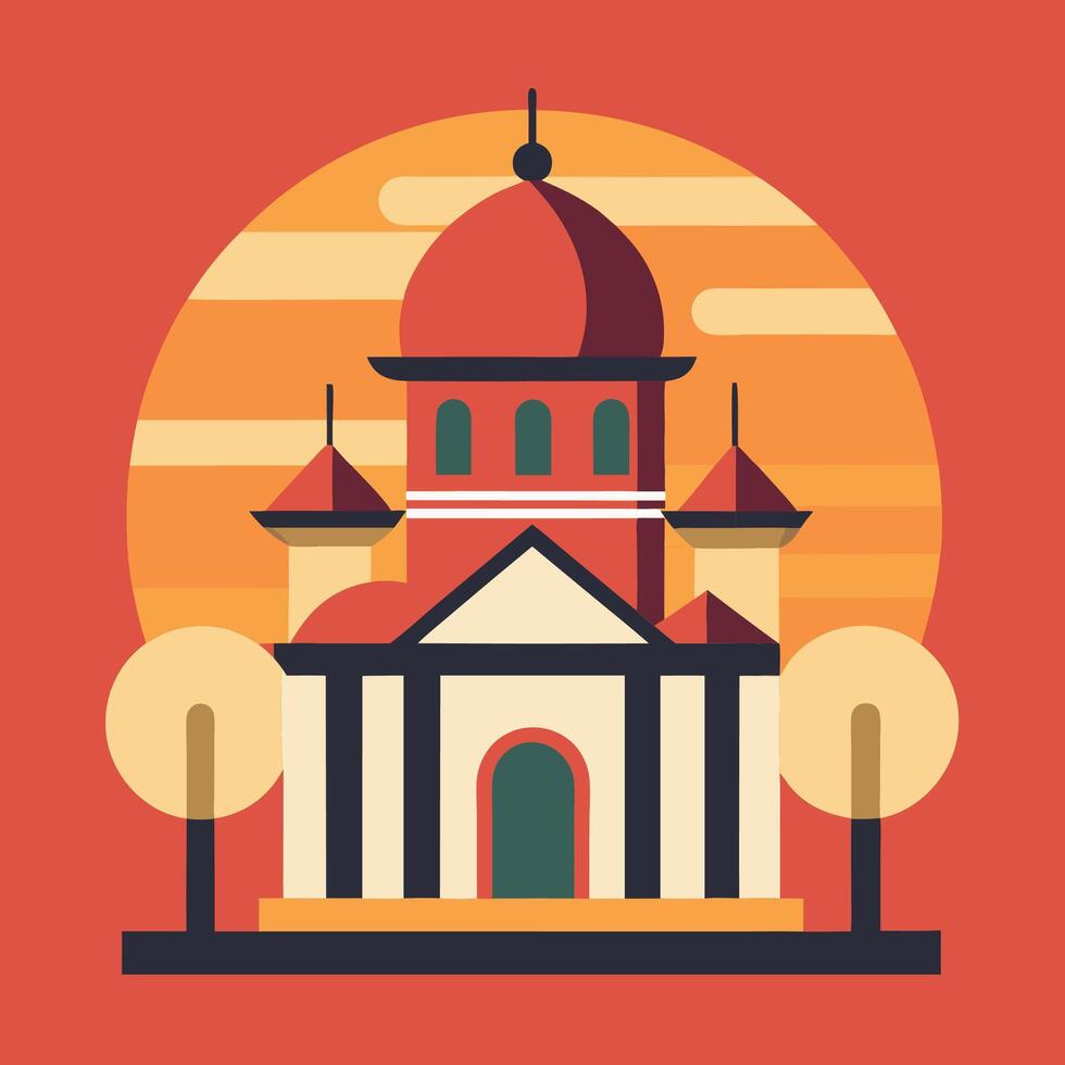 An illustration of a church with a tower vector