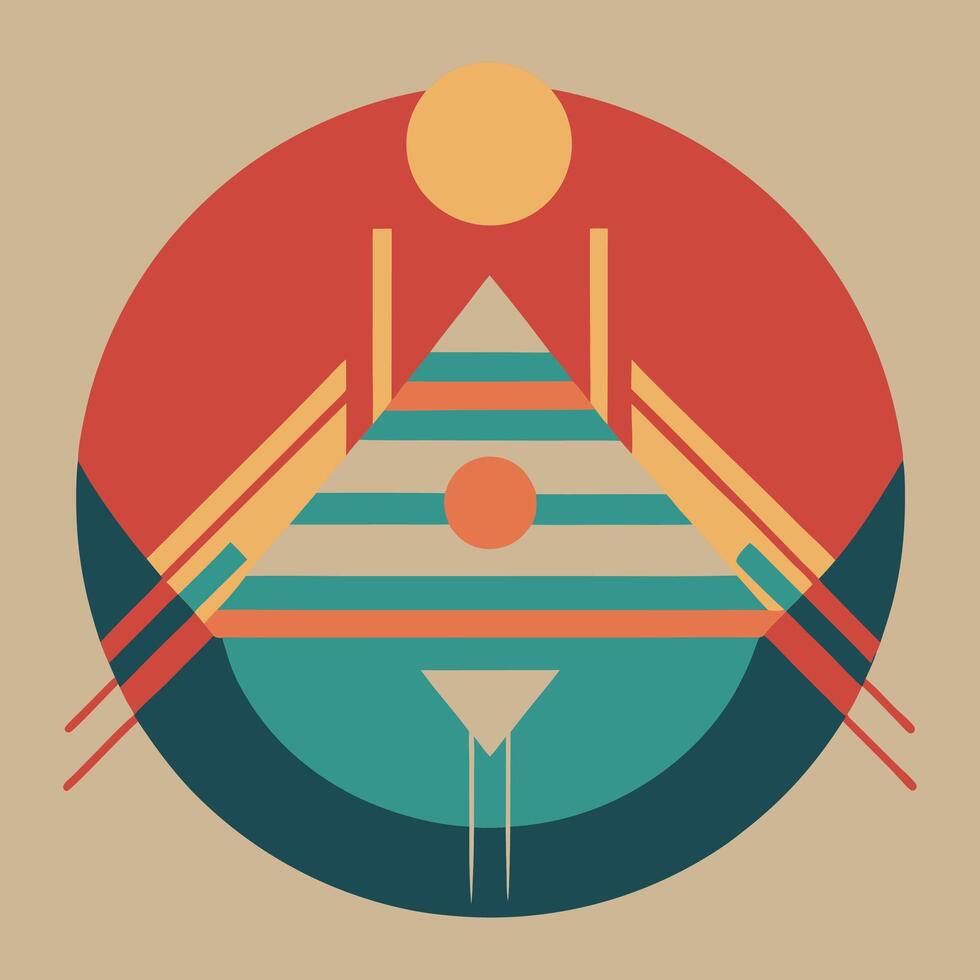 An abstract illustration of a pyramid with a sun in the background vector