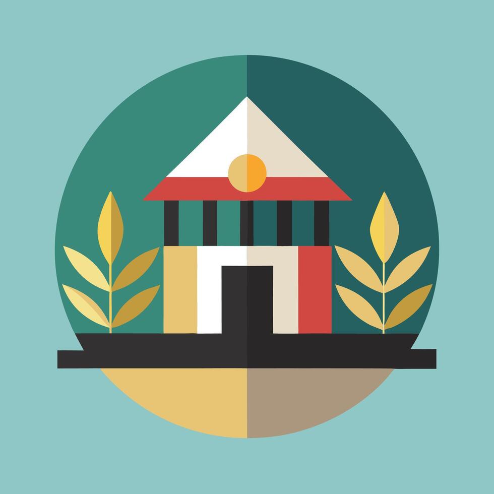 A flat design of a house with plants and a tree vector