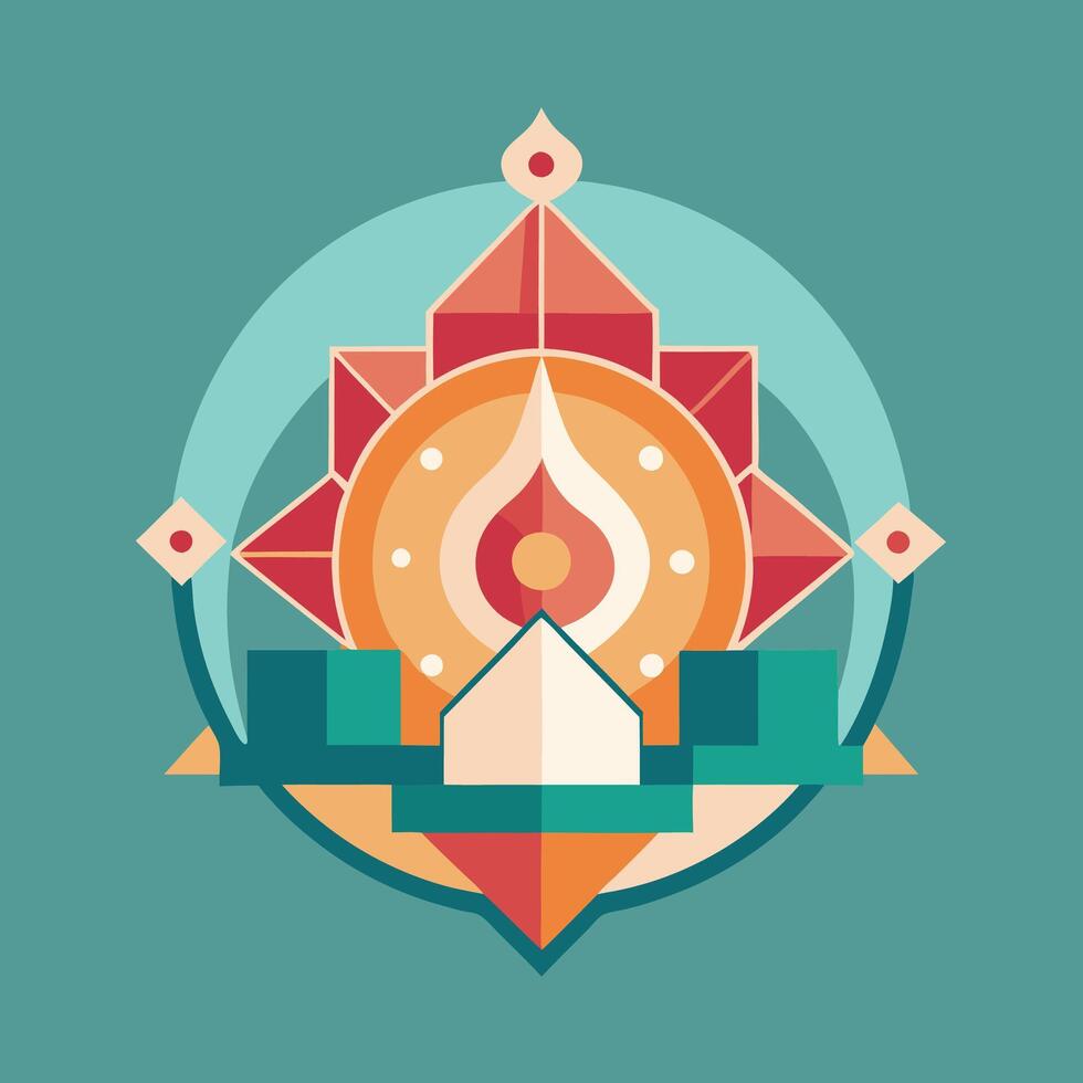 A colorful illustration of a temple with a flame vector