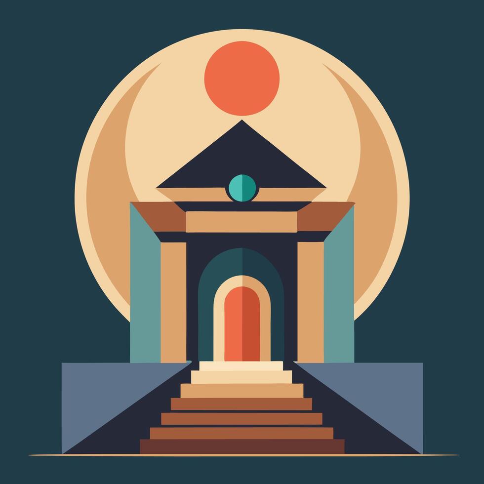 An illustration of a building with a sun in the background vector
