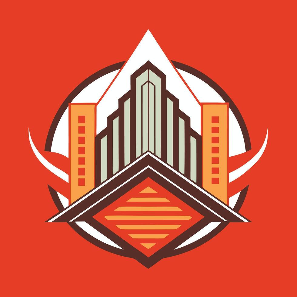 A city skyline with a building in the middle vector