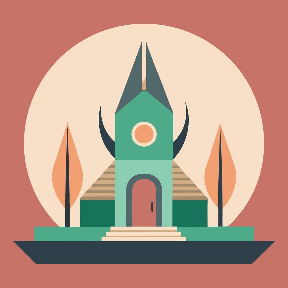A flat design of a church with a tower vector