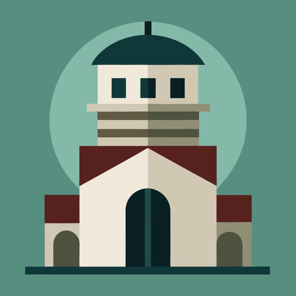 Church icon with a dome and a clock vector