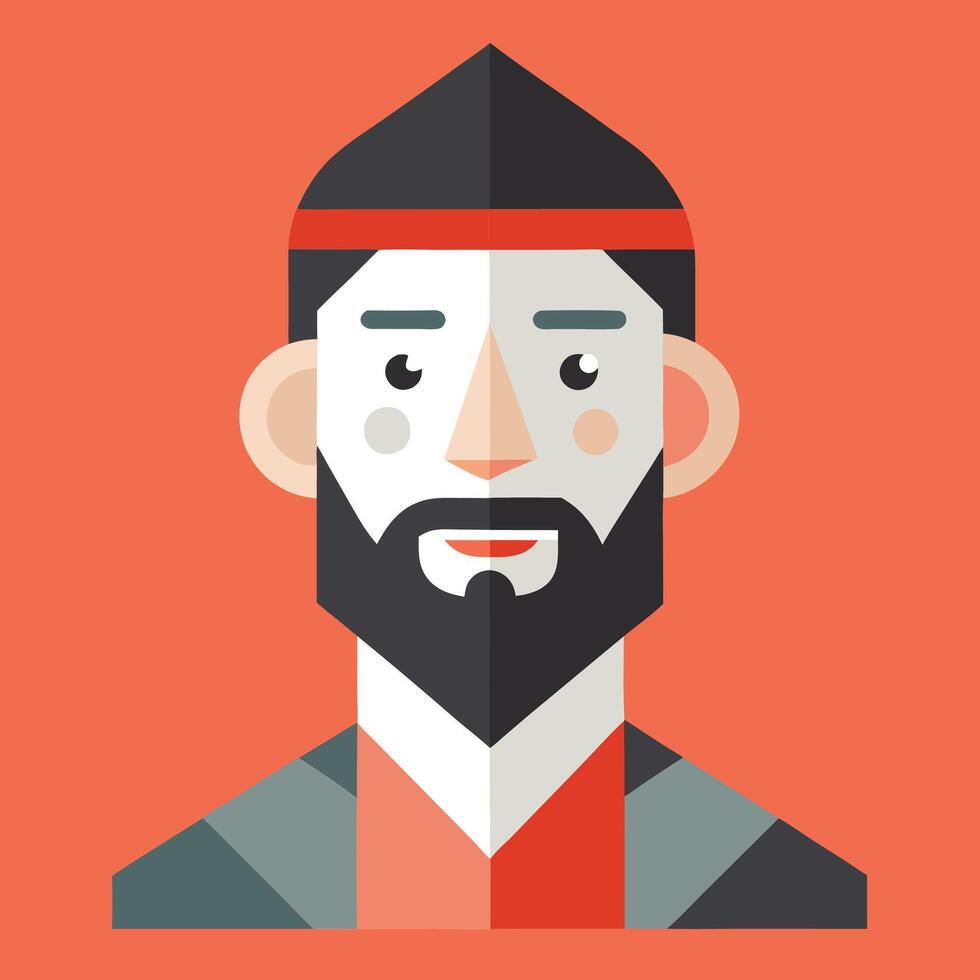 A flat illustration of a bearded man with a red hat vector