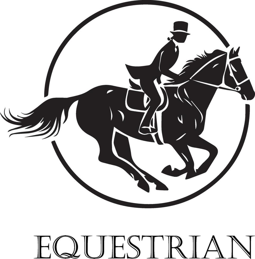 Equestrian Horse racing logo. Horse rider in hat sports, jumping in barrier, silhouette vector