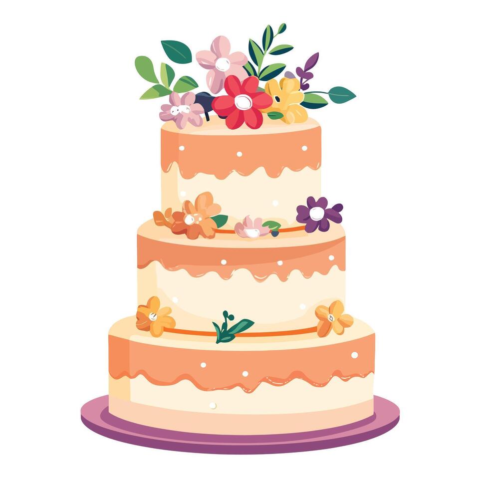 Whimsical Cake Decorated with Flowers and Sweet Accents vector