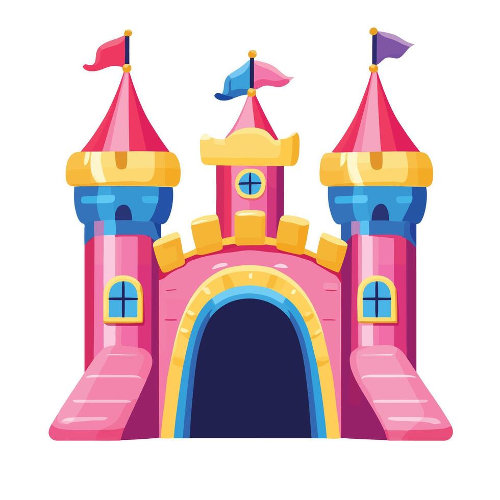 Animated Cartoon Castle with Flags and an Open Gate vector