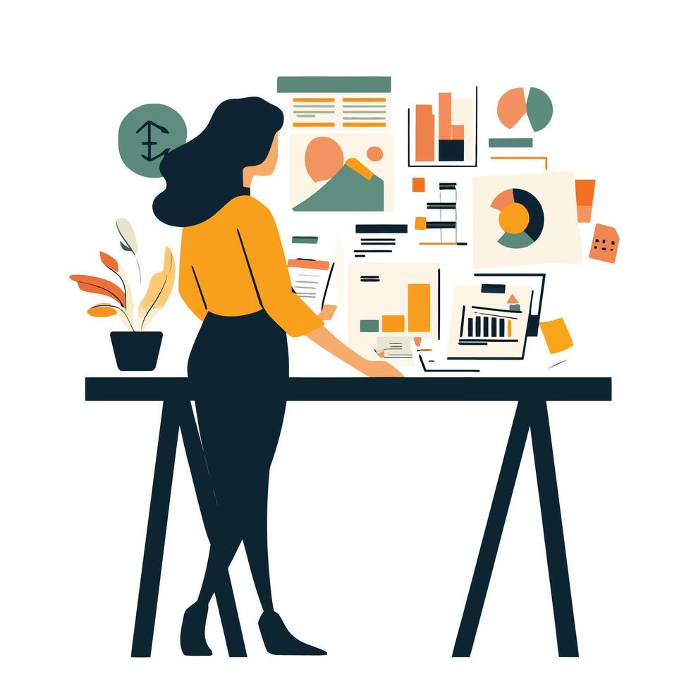Dynamic Female Preparing to Deliver a Business Presentation vector