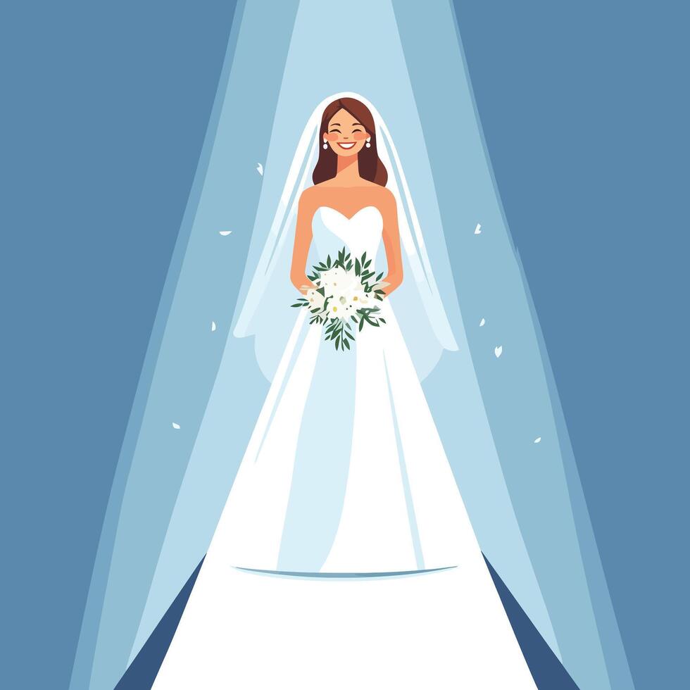 Radiant Bride in a Gorgeous Wedding Dress with Flowers vector