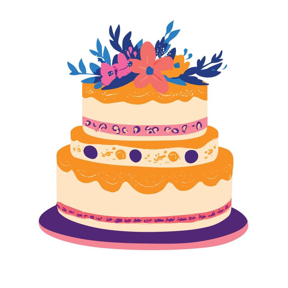 Exquisite Cake Adorned with Flowers and Elegant Decorations vector