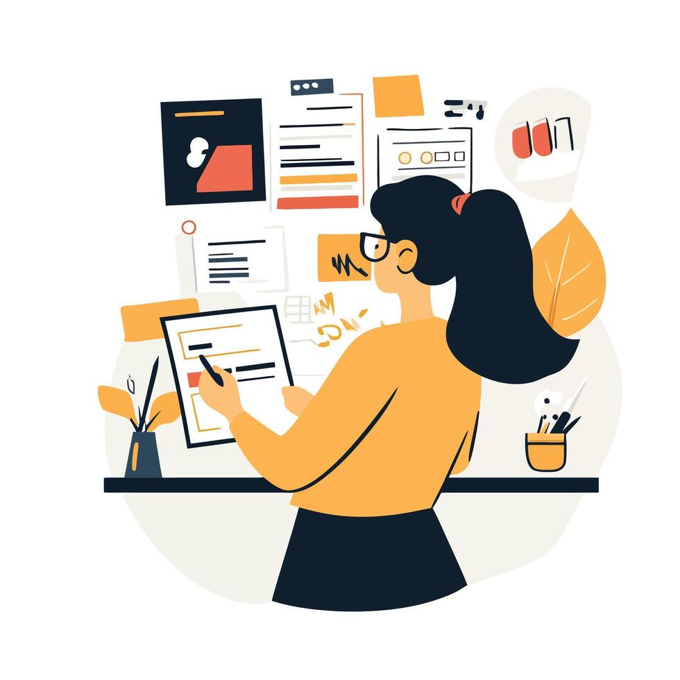 Female Professional Finalizing Details for a Meeting vector